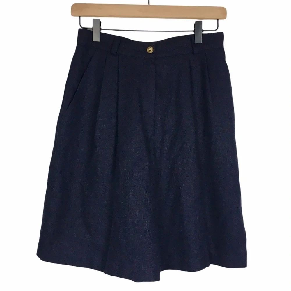 VINTAGE Mom Shorts Ultra High Waist Woven Navy Blue 80s 90s Retro Golf Size 8